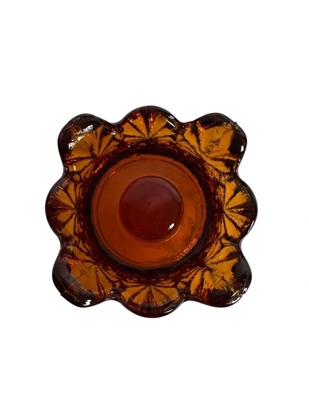 Vintage Amber Glass Starburst Votive Candle Holder Fairy Lamp Base